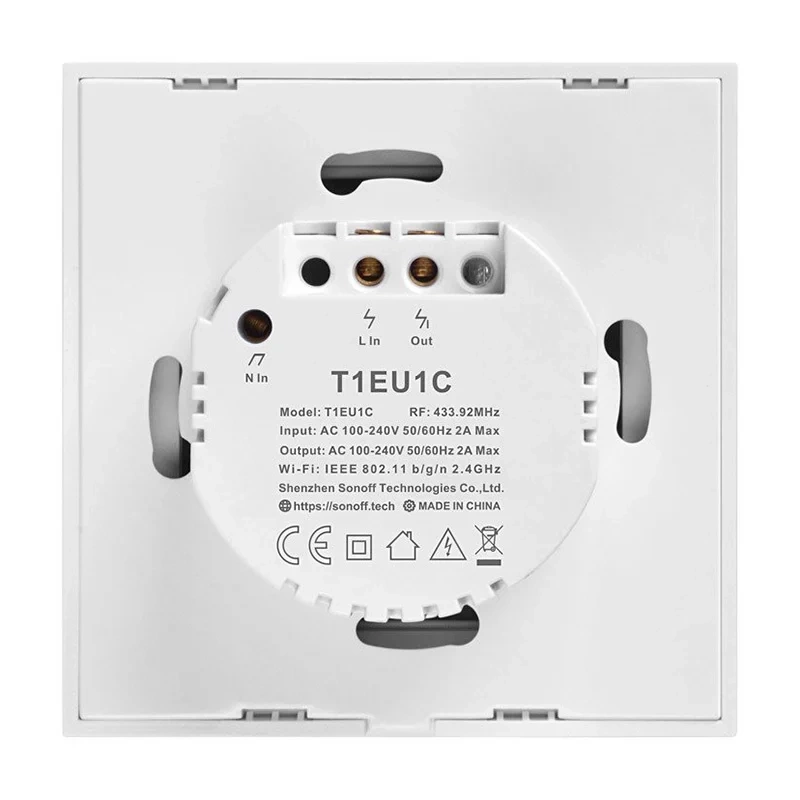 Sonoff T1EU1C-TX - Întrerupător touch, 1 buton, Wi-Fi + RF 433 MHz, Alb