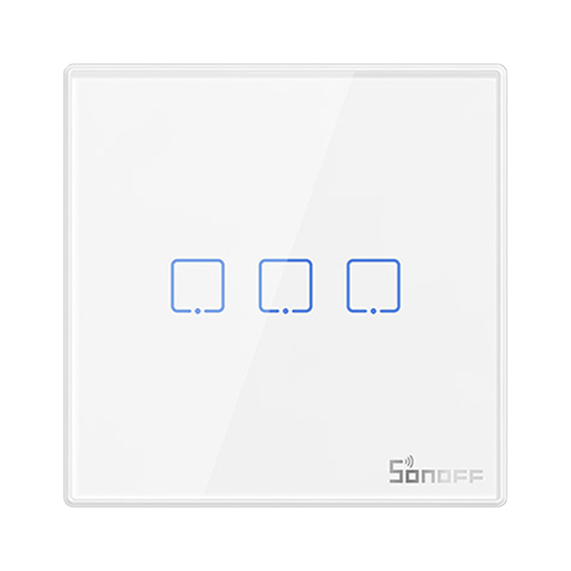 Sonoff T2EU1C-RF – Întrerupător touch, alb, 3 butoane, RF 433 MHz, compatibil cu releele RF