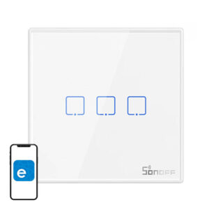 Sonoff T2EU1C-RF – Întrerupător touch, alb, 3 butoane, RF 433 MHz, compatibil cu releele RF