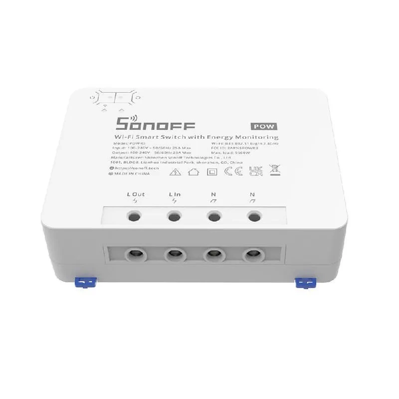 Releu de comanda smart WiFi Sonoff POWR3, 1 canal, 25A/5500W, 2.4 GHz, contorizare consum