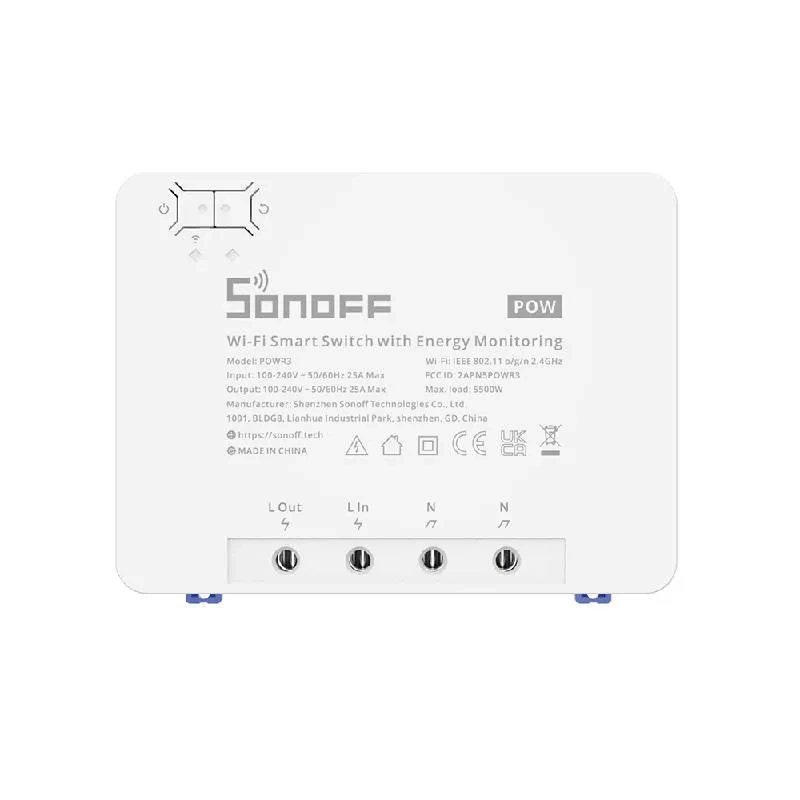 Releu de comanda smart WiFi Sonoff POWR3, 1 canal, 25A/5500W, 2.4 GHz, contorizare consum