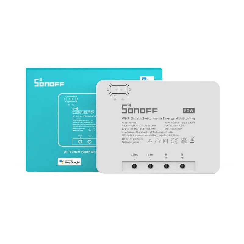 Releu de comanda smart WiFi Sonoff POWR3, 1 canal, 25A/5500W, 2.4 GHz, contorizare consum
