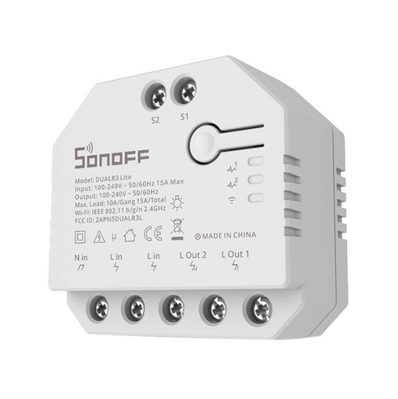 Releu smart 2 canale, Sonoff Dual R3 Lite, 10A pe canal 15A total, mod releu și mod moto