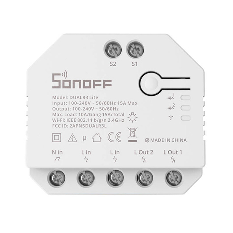 Releu smart 2 canale, Sonoff Dual R3 Lite, 10A pe canal 15A total, mod releu și mod moto