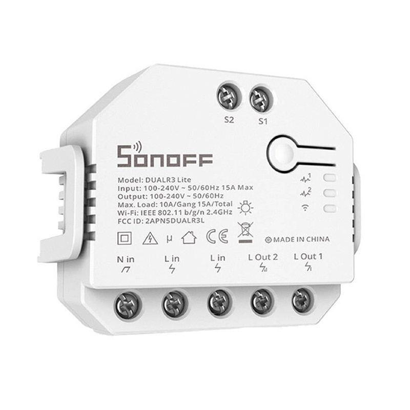 Releu smart 2 canale, Sonoff Dual R3 Lite, 10A pe canal 15A total, mod releu și mod moto