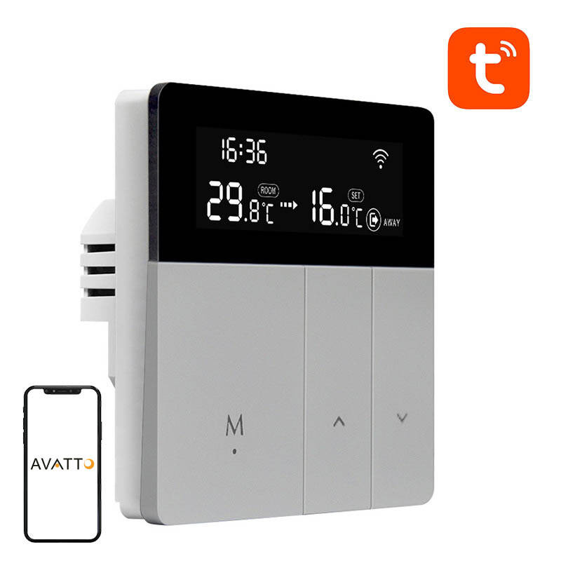 Termostat inteligent Wi-Fi Avatto WT50-WH-3A pentru control zone încălzire prin pardoseală cu apă, 3A, Tuya