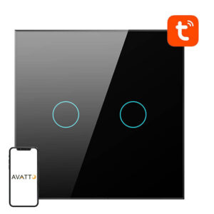 Întrerupător smart tactil Wi-Fi Avatto TS02-EU-B2, 2 canale, sticlă neagră, Tuya