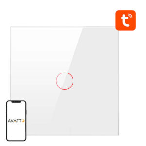 Întrerupător touch Wi-Fi ZigBee Avatto ZTS02-EU-W1, 1 canal, sticlă albă, Tuya