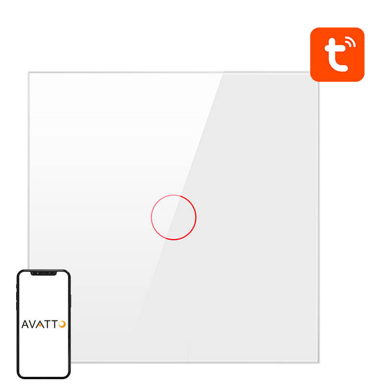 Întrerupător touch Wi-Fi ZigBee Avatto ZTS02-EU-W1, 1 canal, sticlă albă, Tuya