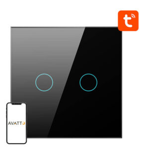 Întrerupător touch ZigBee Avatto ZTS02-EU-B2, 2 canale, 800W, sticlă neagră, Tuya