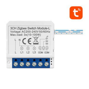 Releu smart ZigBee Avatto LZWSM16-W3, 3 canale, fără neutru, 3x100W, Tuya