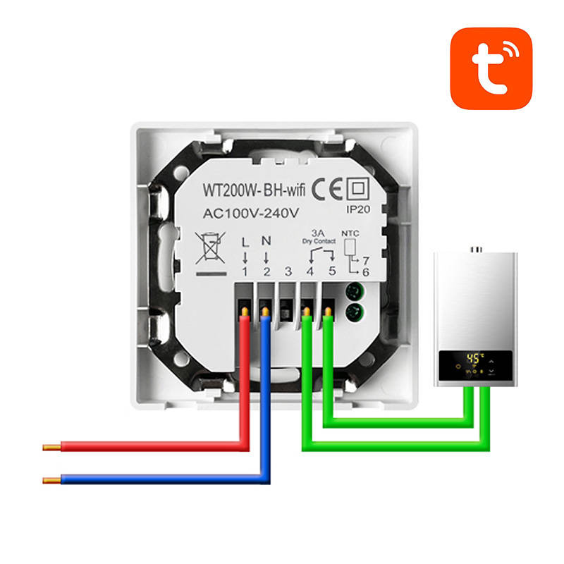 Termostat smart Wi-Fi Avatto WT200-BH-3A-W pentru centrală termică, 3A, LCD, Tuya