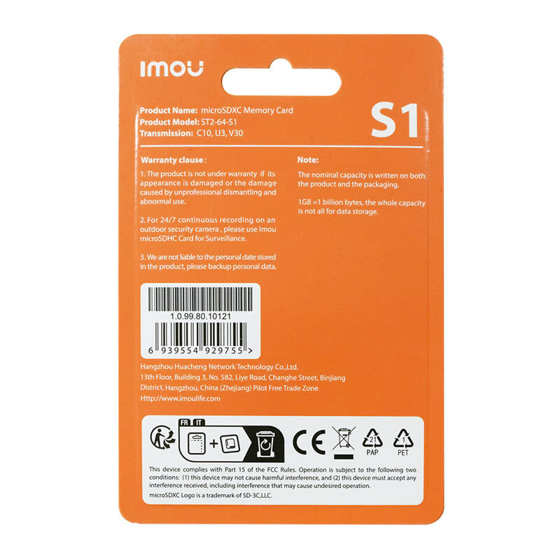 IMOU ST2-64-S1 – Card de memorie microSD 64GB UHS-I SDXC, citire 95MB/s, scriere 38MB/s