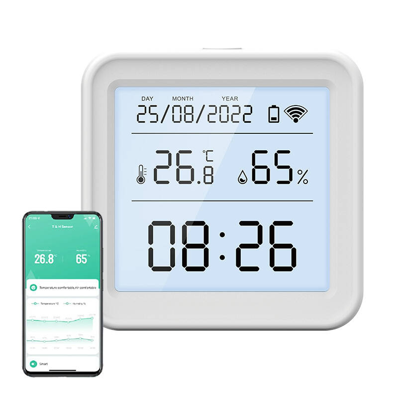 Senzor de temperatură și umiditate WiFi Gosund S6, ecran LCD cu iluminare, ceas, fără hub, 3 baterii AAA