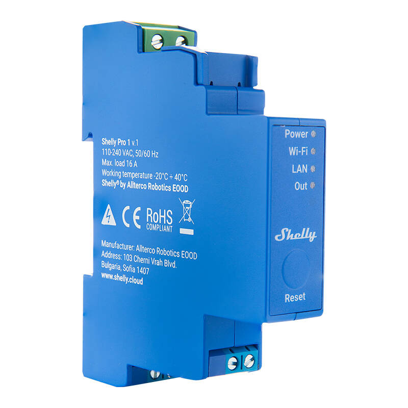 Shelly Pro 1 – Releu inteligent WiFi,LAN pe șină DIN, 1 canal, contacte uscate, 16A
