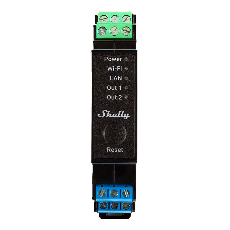 Shelly Pro 2PM – Releu inteligent WiFi pentru șină DIN, 2 canale, 16A pe canal, cu monitorizare consum