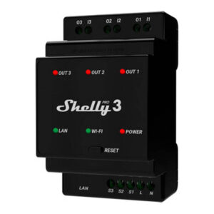 Shelly Pro 3 – Releu inteligent WiFi pentru șină DIN, 3 canale, contacte uscate, 16A pe canal
