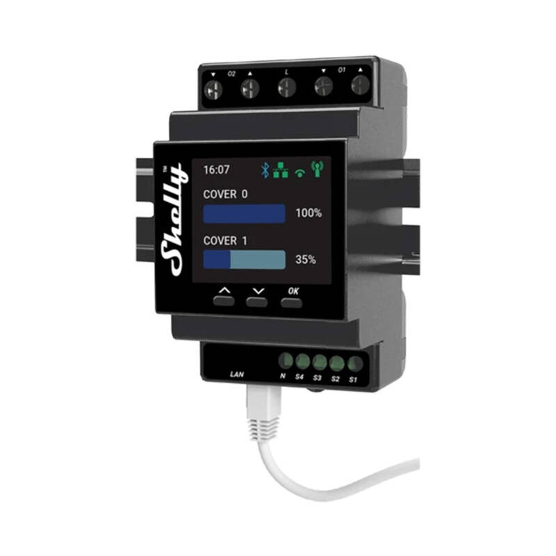 Shelly Pro Dual Cover PM – Controler inteligent WiFi pentru jaluzele, rulouri, șină DIN, 2 canale, cu monitorizare consum