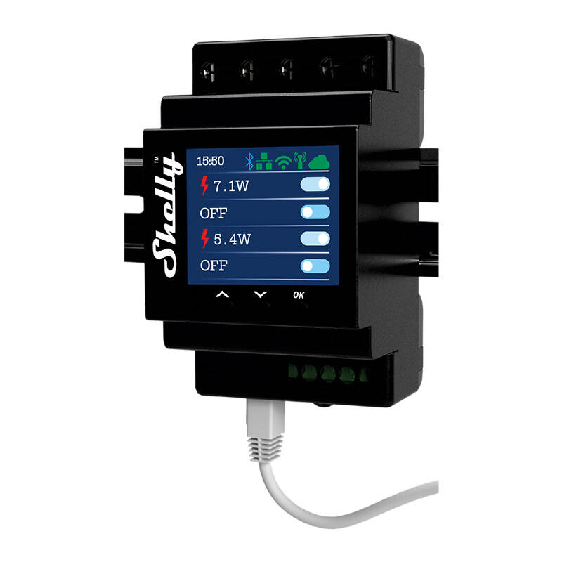 Shelly Pro 4PM – Releu inteligent WiFi pentru șină DIN, 4 canale, 16A pe canal, cu monitorizare consum