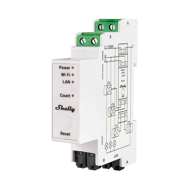 Shelly Pro 3EM – Contor inteligent de energie trifazat, WiFi, 120A, montaj pe șină DIN