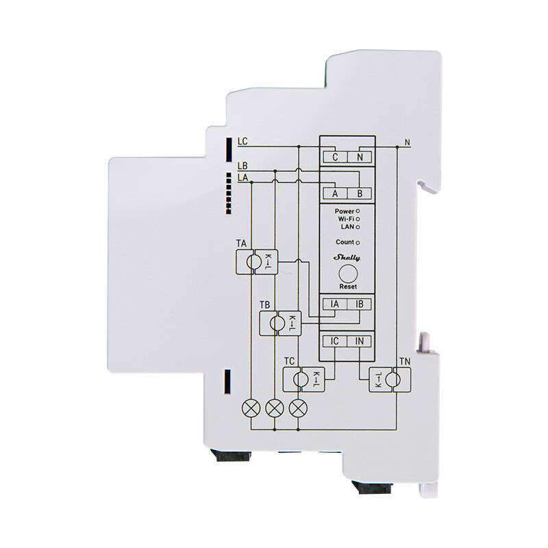 Shelly Pro 3EM – Contor inteligent de energie trifazat, WiFi, 120A, montaj pe șină DIN