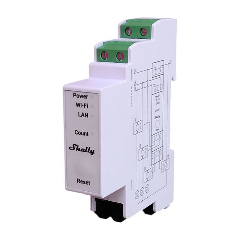 Shelly Pro 3EM – Contor inteligent de energie trifazat, WiFi, 400A, montaj pe șină DIN