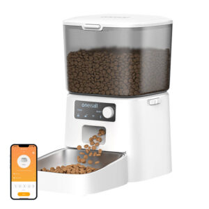 Oneisall PFD001 Pro – Distribuitor inteligent de hrană pentru animale de companie, 1,2 kg, alb