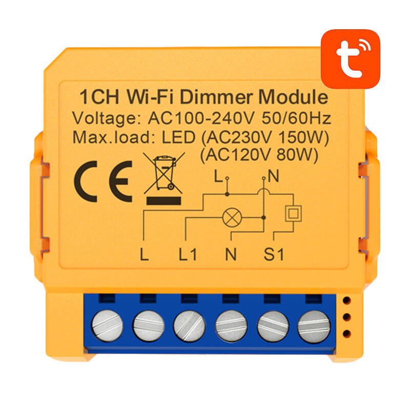 Releu dimmer smart Wi-Fi Avatto DMS16-2, montaj în doză, 2 canale, max. 2x100W LED 230V, Tuya