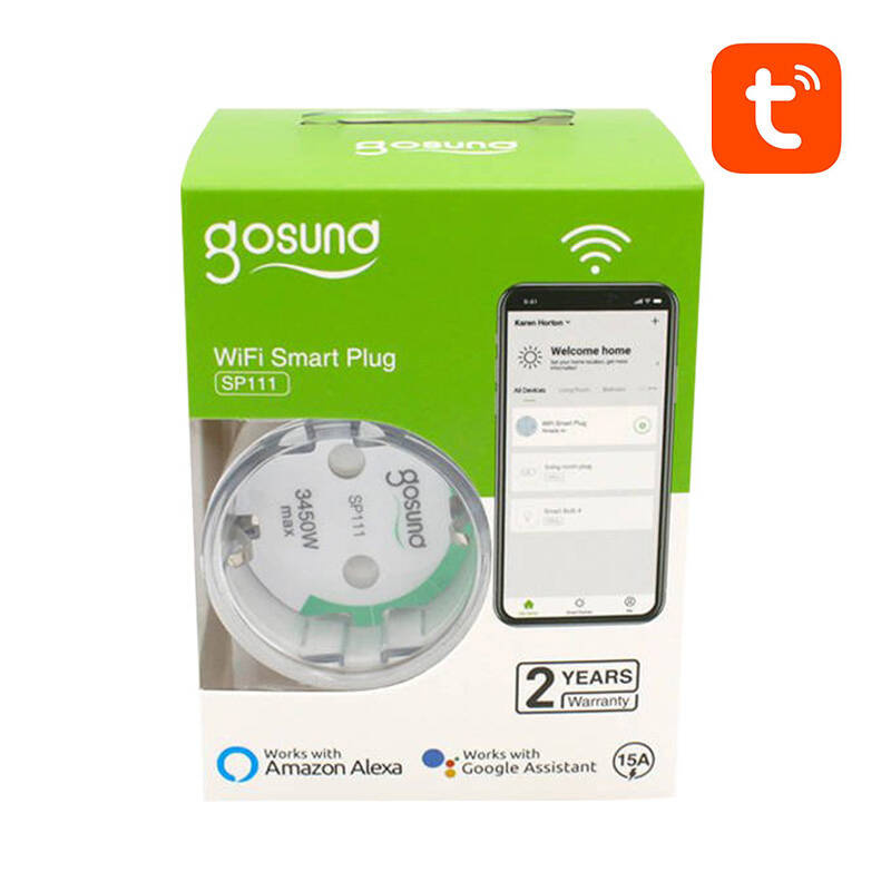 Priză inteligentă WiFi Gosund SP111 3680W 16A, Tuya, pachet de 2 bucăți