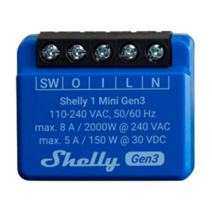 Shelly 1 Mini Gen3 – Releu inteligent WiFi compact, 1 canal, contacte uscate, 8A