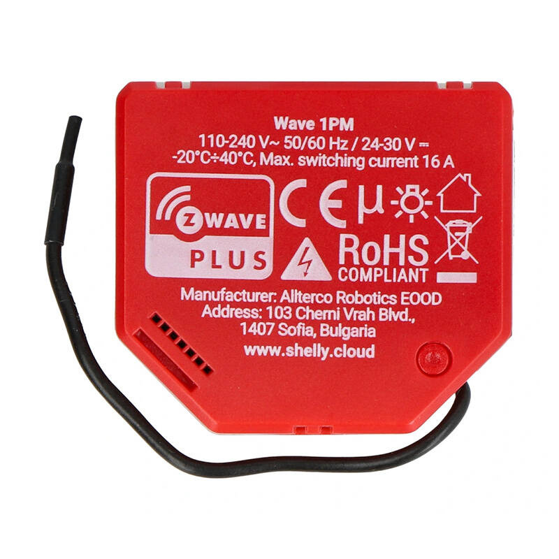 Shelly Qubino Wave 1PM – Releu inteligent Z-Wave, 1 canal, 16A, cu monitorizare consum