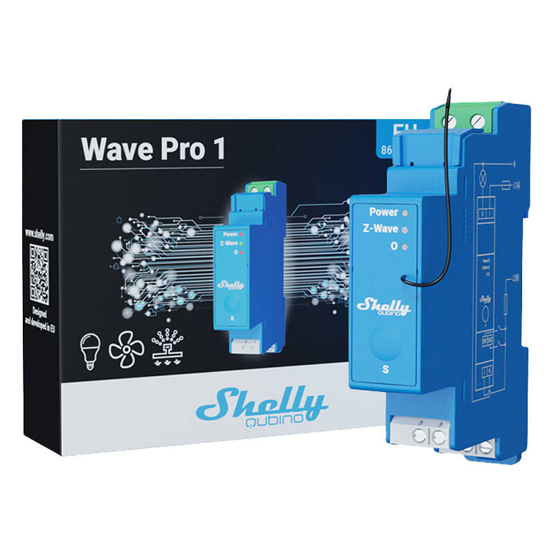 Shelly Qubino Pro 1 – Releu inteligent Z-Wave pentru șină DIN, 1 canal, 16A