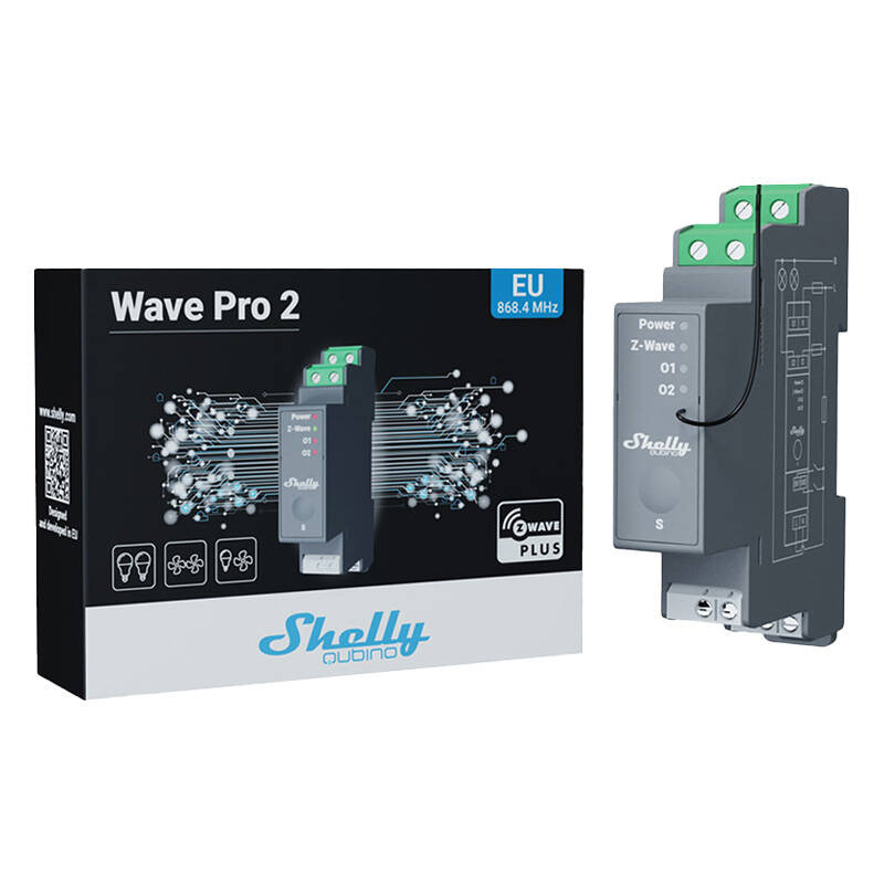 Shelly Qubino Pro 2 – Releu inteligent Z-Wave pentru șină DIN, 2 canale, 16A pe canal