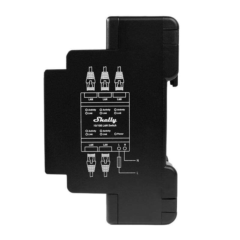 Shelly LAN Switch – Switch Ethernet Gigabit cu 5 porturi RJ45, montaj pe șină DIN