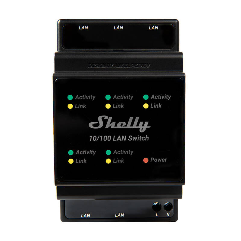 Shelly LAN Switch – Switch Ethernet Gigabit cu 5 porturi RJ45, montaj pe șină DIN