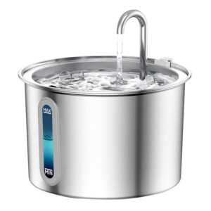 Fântână de apă din oțel inoxidabil Oneisall PWF-001-1, 2 L, fereastră de nivel cu LED, filtrare în 3 straturi, sub 30 dB