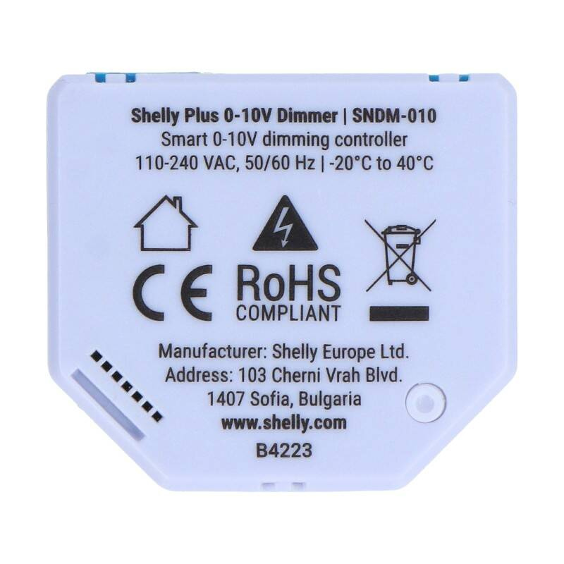 Shelly Plus 0-10V Dimmer – Controler inteligent de iluminat WiFi, 230V, reglare intensitate lumină