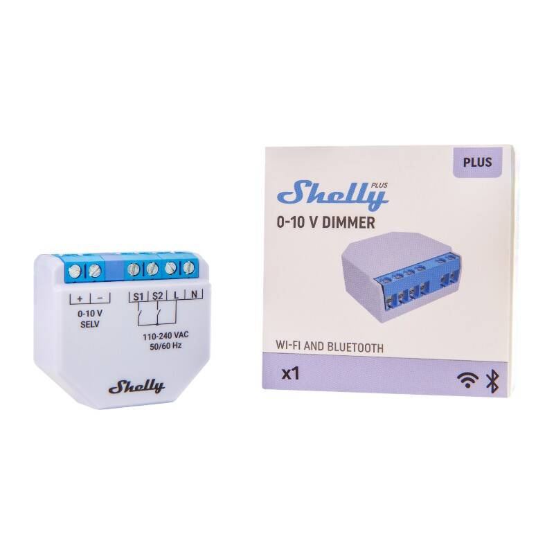 Shelly Plus 0-10V Dimmer – Controler inteligent de iluminat WiFi, 230V, reglare intensitate lumină