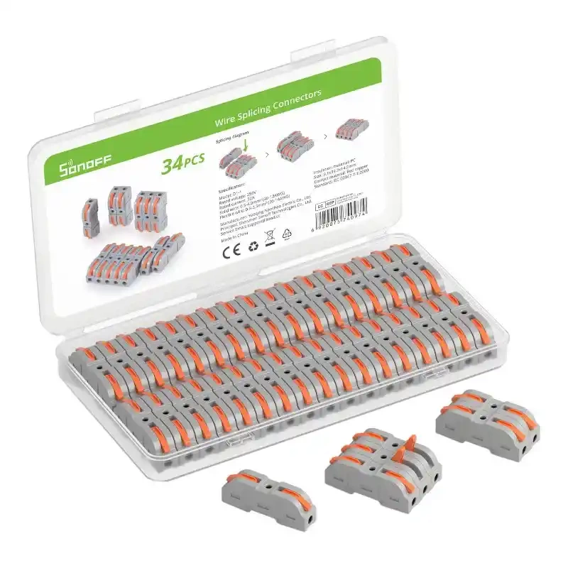 Sonoff D1‑1 – Set de 34 conectori rapizi reutilizabili pentru cabluri electrice, 250 V 32A
