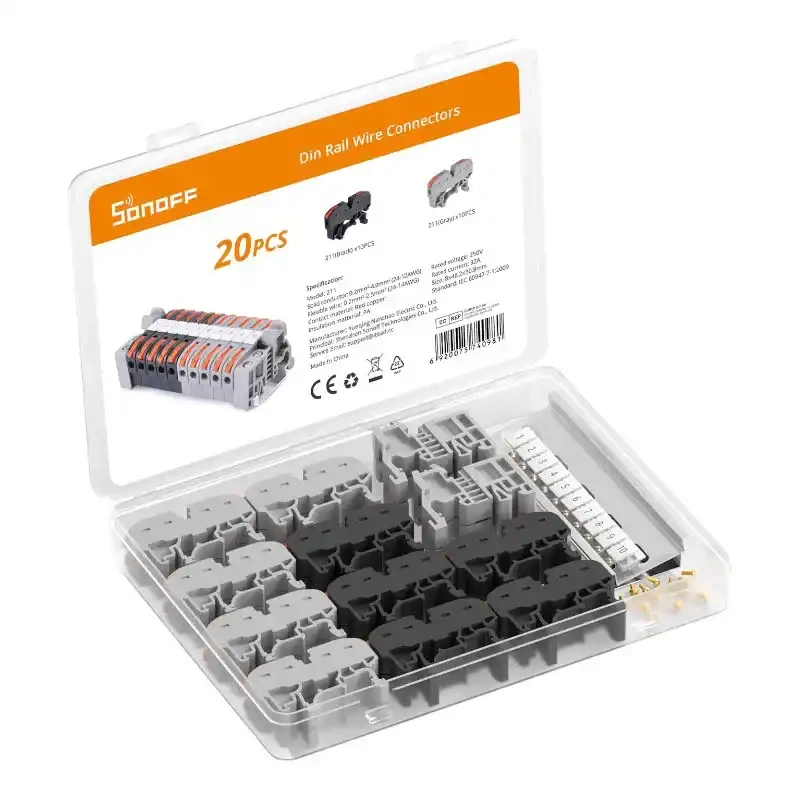 Sonoff 211 – Set de 20 conectori rapizi montaj DIN Rail, 250 V 32A, cupru roșu + izolație PA