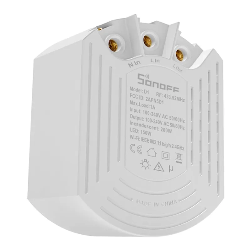 Sonoff D1 – Set releu dimmer inteligent Wi‑Fi cu reglaj fin al luminii și telecomandă RM433R2