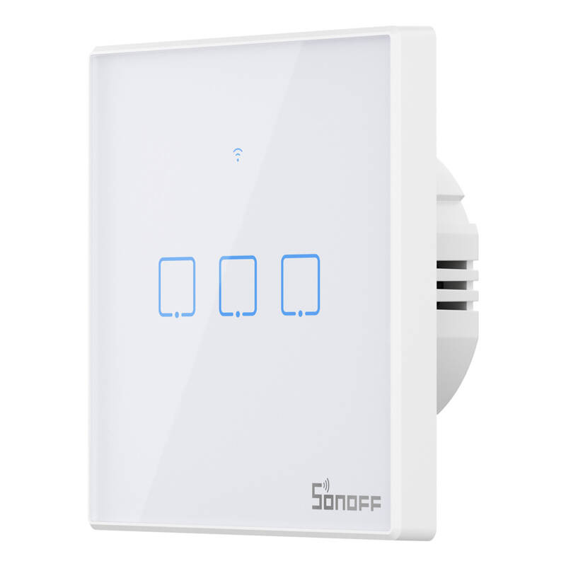 Sonoff T2 EU TX – Întrerupător tactil smart Wi-Fi și RF 433 MHz, 3 butoane, design elegant, compatibil Alexa și Google