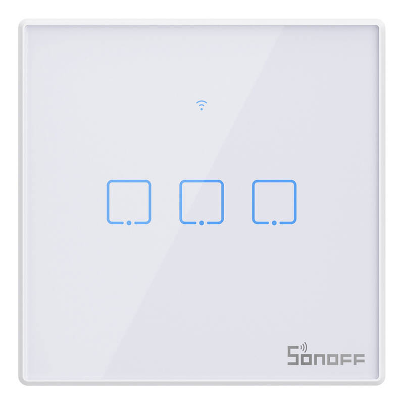 Sonoff T2 EU TX – Întrerupător tactil smart Wi-Fi și RF 433 MHz, 3 butoane, design elegant, compatibil Alexa și Google