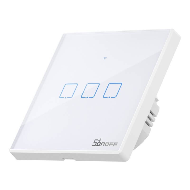 Sonoff T2 EU TX – Întrerupător tactil smart Wi-Fi și RF 433 MHz, 3 butoane, design elegant, compatibil Alexa și Google
