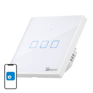 Sonoff T2 EU TX – Întrerupător tactil smart Wi-Fi și RF 433 MHz, 3 butoane, design elegant, compatibil Alexa și Google