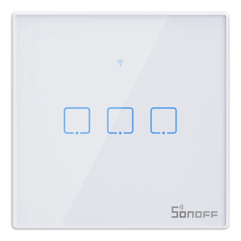Sonoff T2 EU TX – Întrerupător tactil smart Wi-Fi și RF 433 MHz, 3 butoane, design elegant, compatibil Alexa și Google