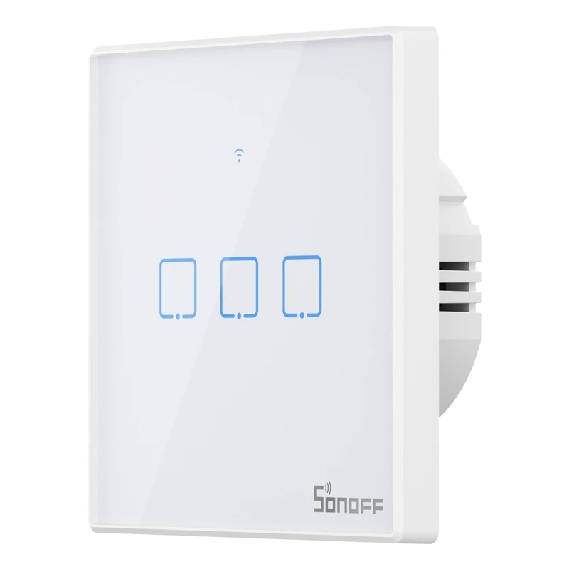 Sonoff T2 EU TX – Întrerupător tactil smart Wi-Fi și RF 433 MHz, 3 butoane, design elegant, compatibil Alexa și Google
