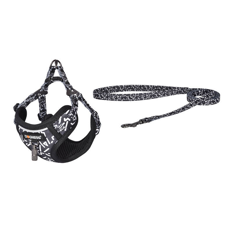 Dogness – Set lesă și ham pentru câini, negru si alb