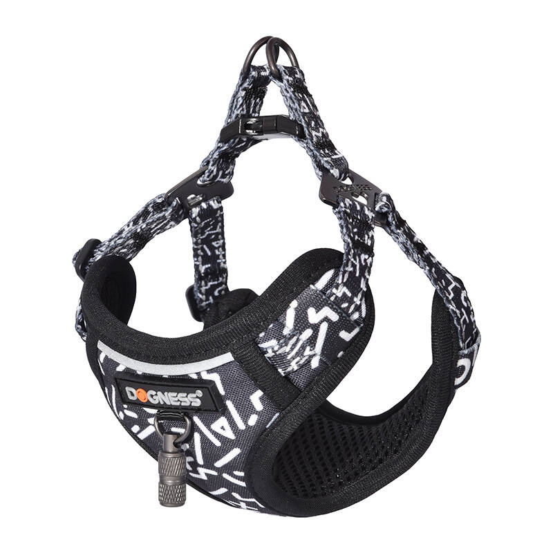 Dogness – Set lesă și ham pentru câini, negru si alb
