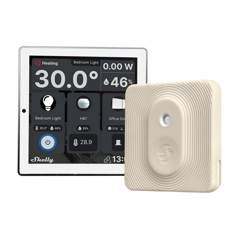 Set Shelly – Panou de control Wall Display (alb) + Senzor BLU H&T Ivory pentru temperatură și umiditate